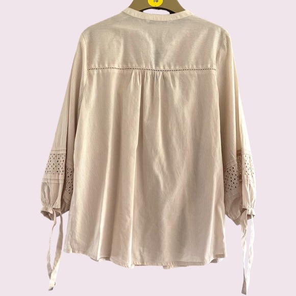 TU Size 12 Bohemian Broderie Anglasie Beige Cotton Blouse - Picture 6 of 6